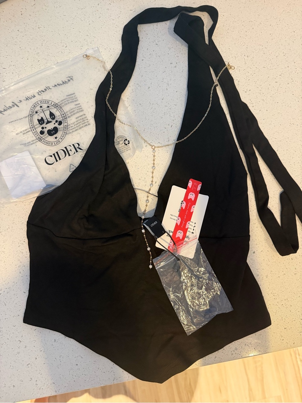 Cider Black Halter V-Neck Crop Top